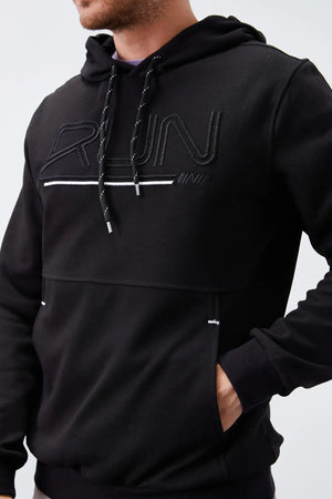 yazi nakişli standart kalip kapüşonlu erkek sweatshirt - 87887 - Justyol