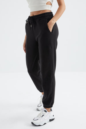 yüksek bel basic bağcikli jogger polar kadin eşofman alt - 94622 - Justyol