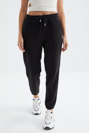 yüksek bel basic bağcikli jogger polar kadin eşofman alt - 94622 - Justyol