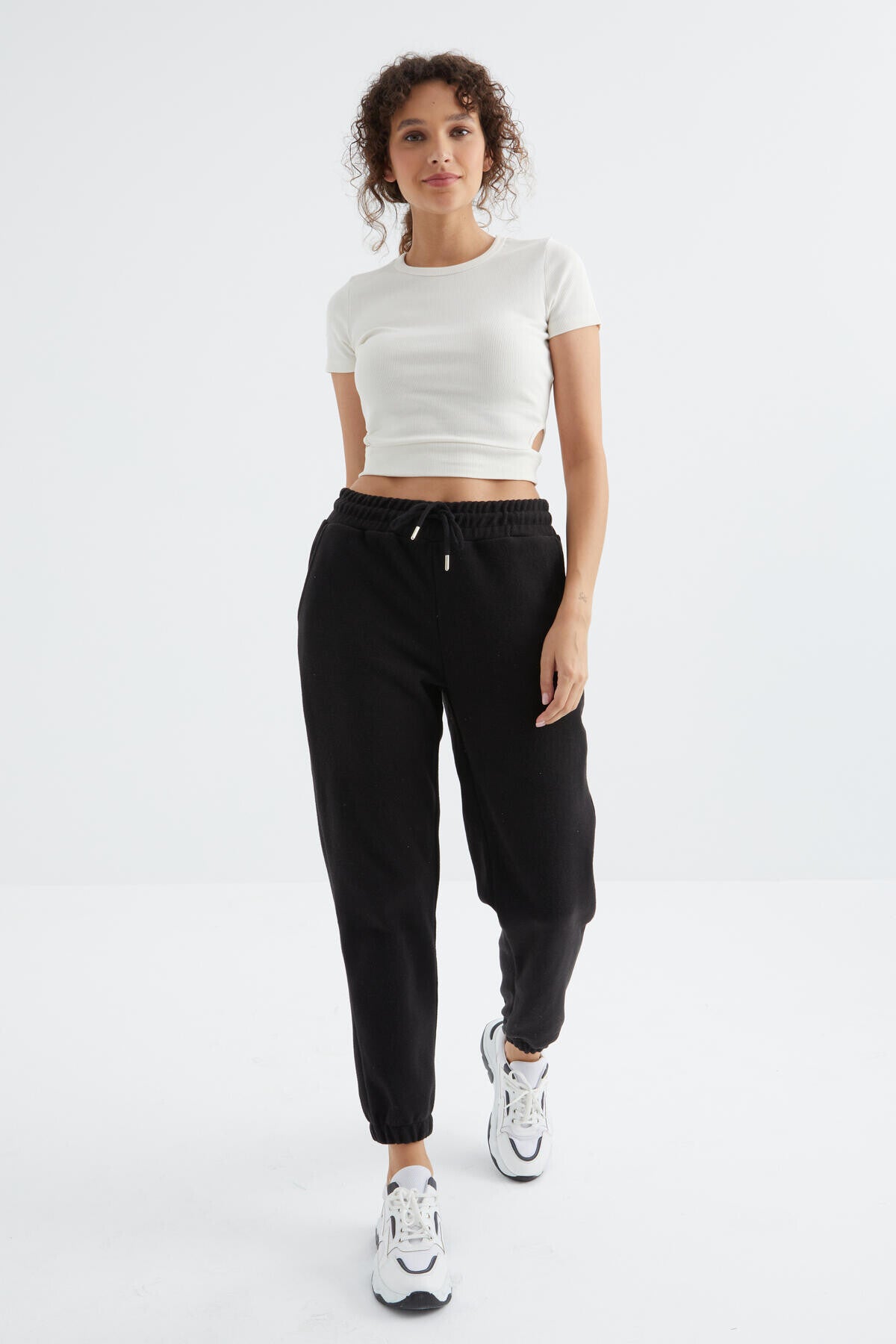 yüksek bel basic bağcikli jogger polar kadin eşofman alt - 94622 - Justyol