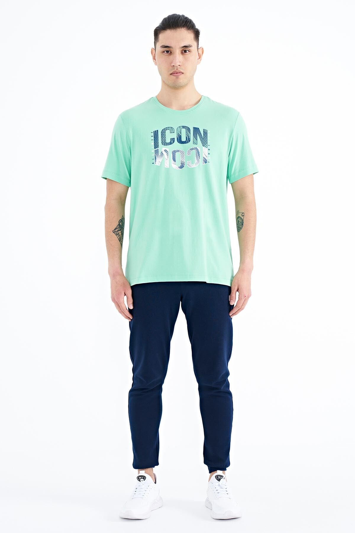 yazi baskili o yaka standart kalip erkek t-shirt - 88174 - Justyol