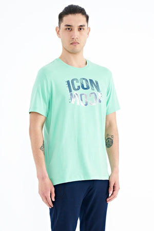 yazi baskili o yaka standart kalip erkek t-shirt - 88174 - Justyol