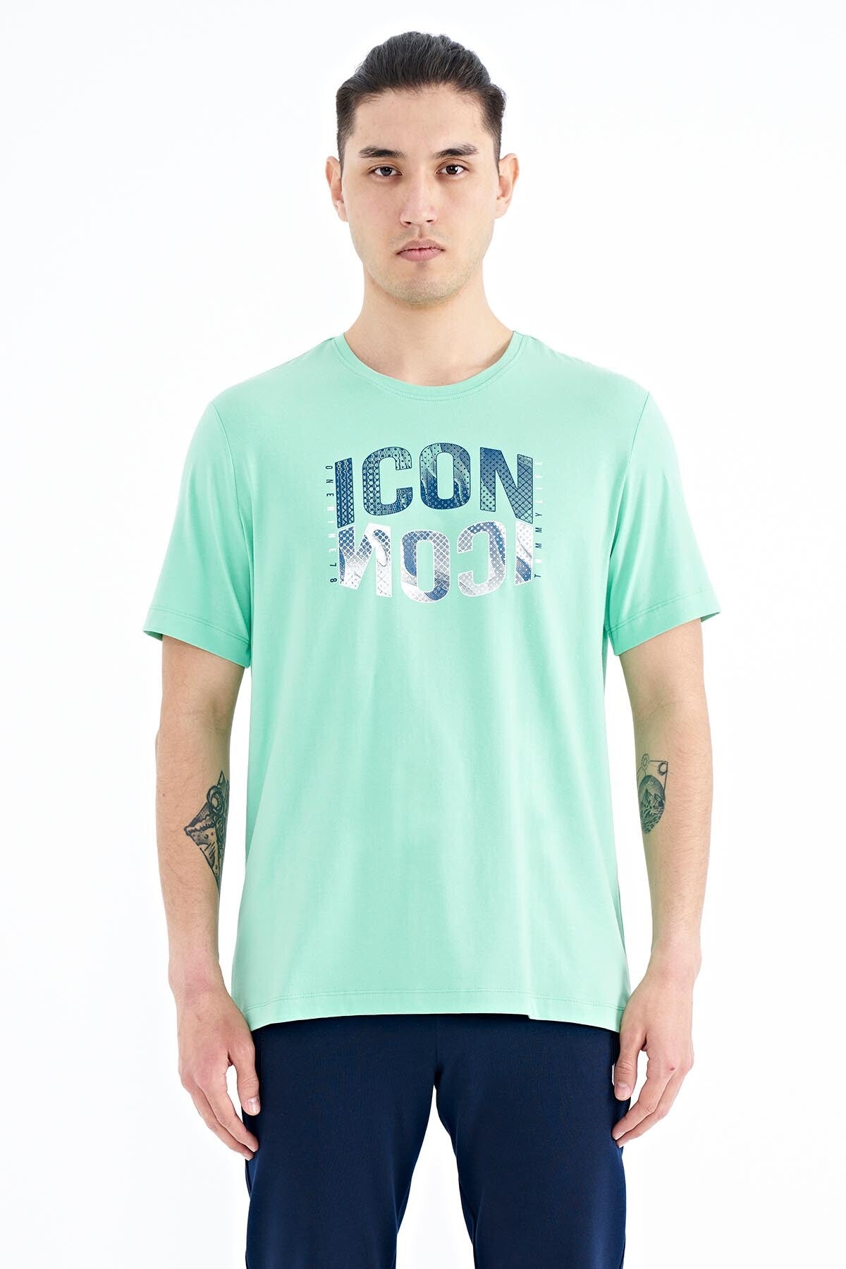 yazi baskili o yaka standart kalip erkek t-shirt - 88174 - Justyol