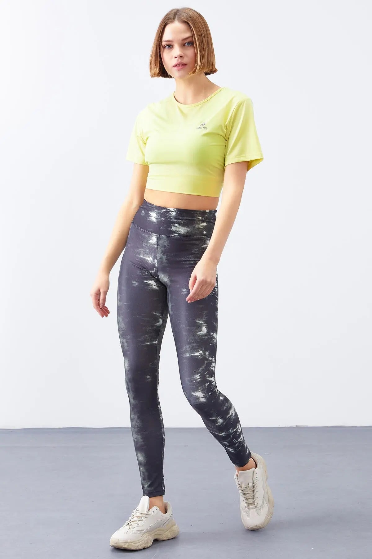 yüksek bel batik desenli slim fit dar paça kadin tayt - 94551 - Justyol