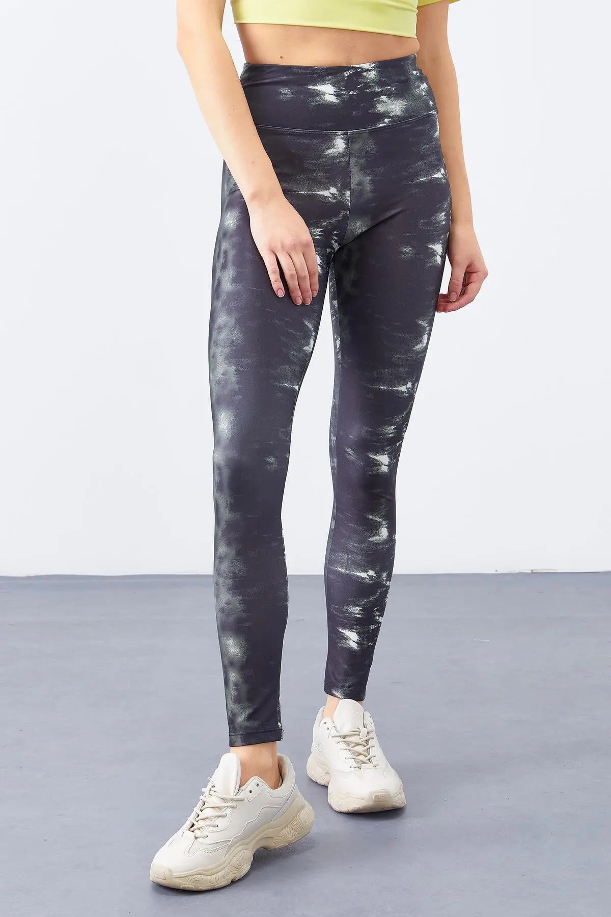 yüksek bel batik desenli slim fit dar paça kadin tayt - 94551 - Justyol