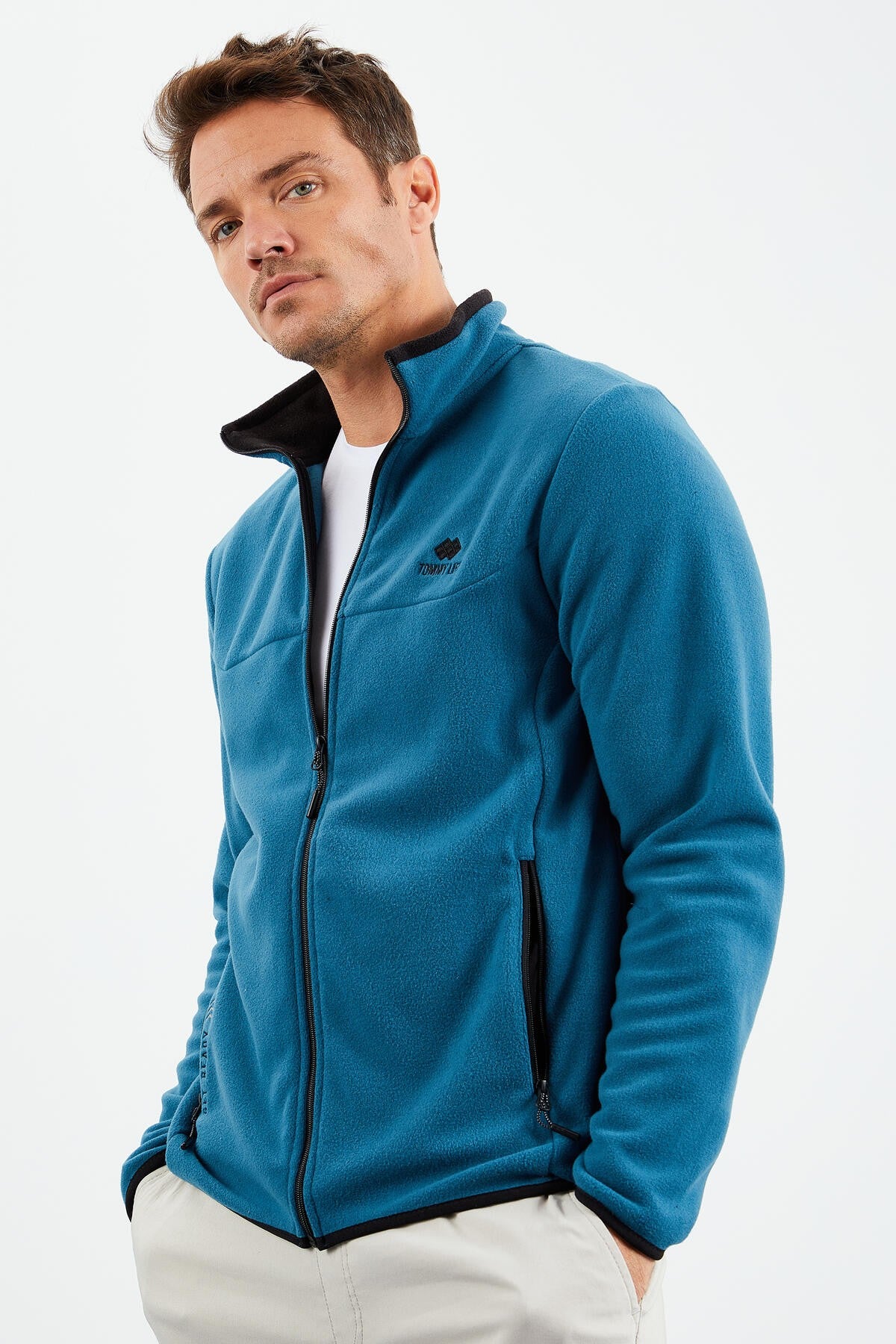 yazi nakişli dik yaka fermuarli standart kalip erkek sweatshirt polar - 87992 - Justyol