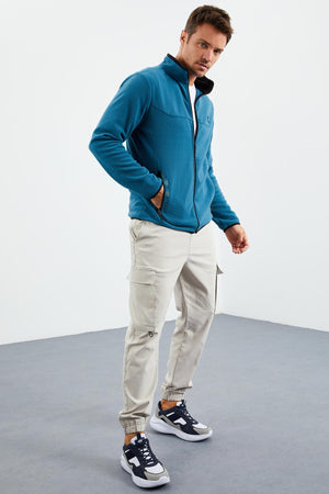 yazi nakişli dik yaka fermuarli standart kalip erkek sweatshirt polar - 87992 - Justyol