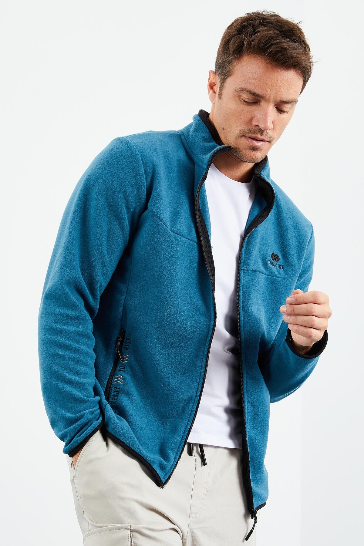 yazi nakişli dik yaka fermuarli standart kalip erkek sweatshirt polar - 87992 - Justyol