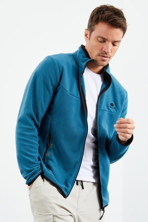 yazi nakişli dik yaka fermuarli standart kalip erkek sweatshirt polar - 87992 - Justyol