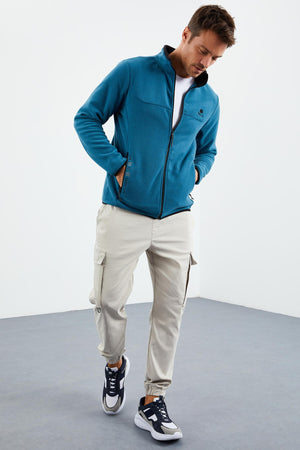 yazi nakişli dik yaka fermuarli standart kalip erkek sweatshirt polar - 87992 - Justyol