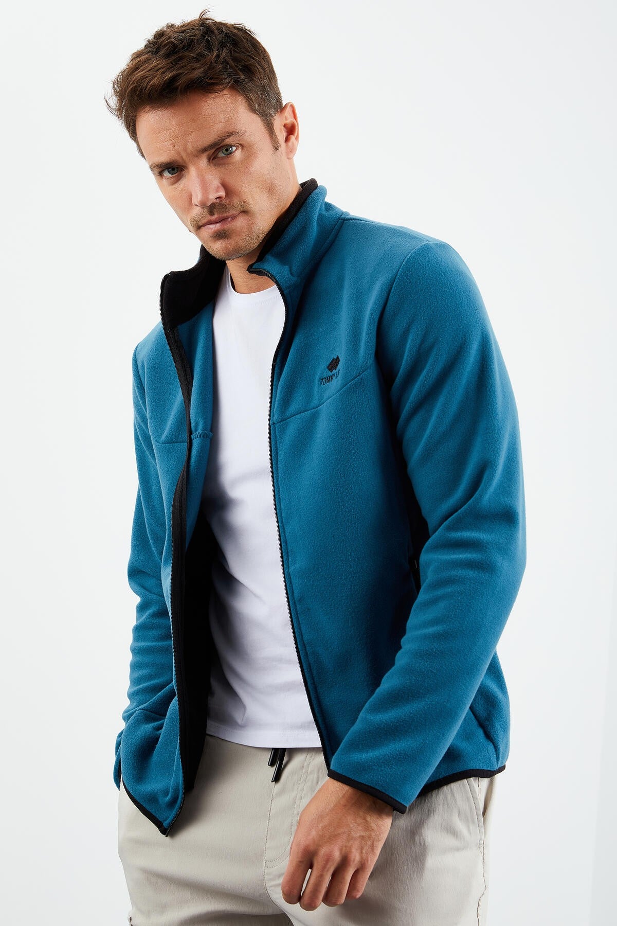 yazi nakişli dik yaka fermuarli standart kalip erkek sweatshirt polar - 87992 - Justyol