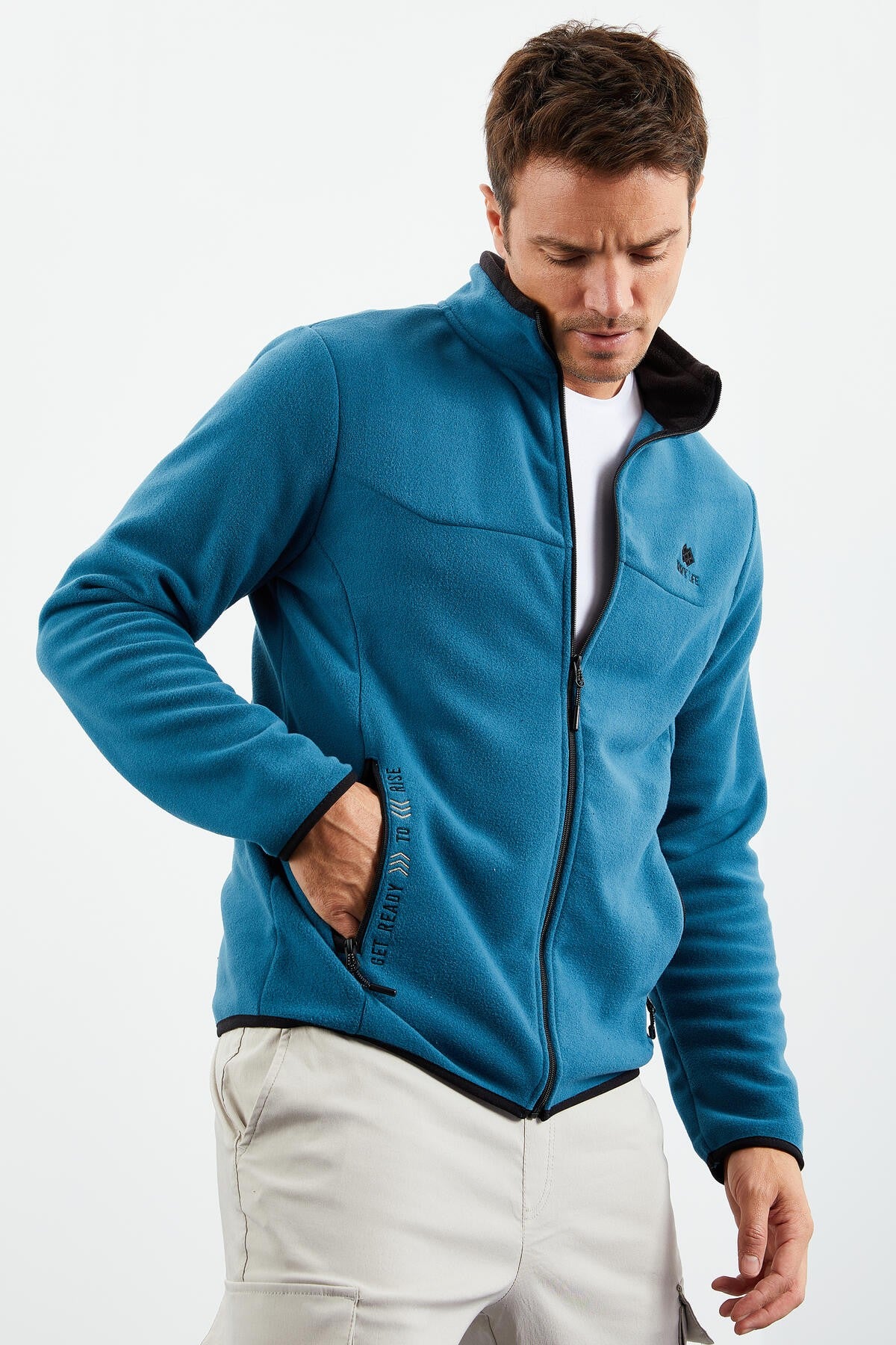yazi nakişli dik yaka fermuarli standart kalip erkek sweatshirt polar - 87992 - Justyol