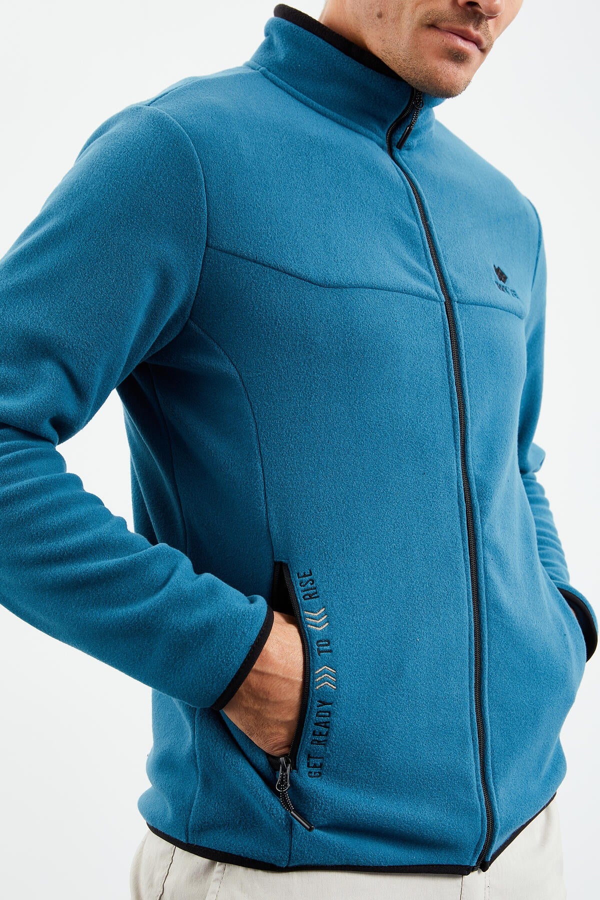 yazi nakişli dik yaka fermuarli standart kalip erkek sweatshirt polar - 87992 - Justyol