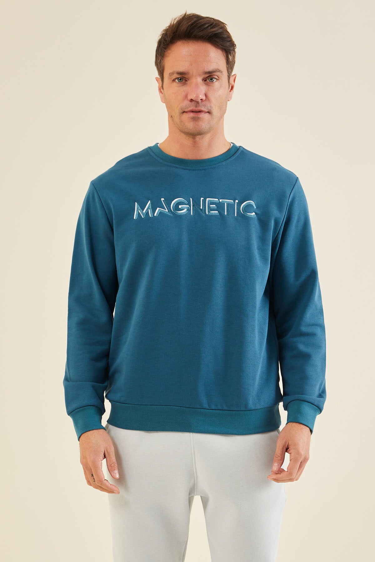 yazi nakişli o yaka rahat form erkek sweatshirt - 88020 - Justyol