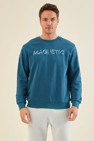 yazi nakişli o yaka rahat form erkek sweatshirt - 88020 - Justyol