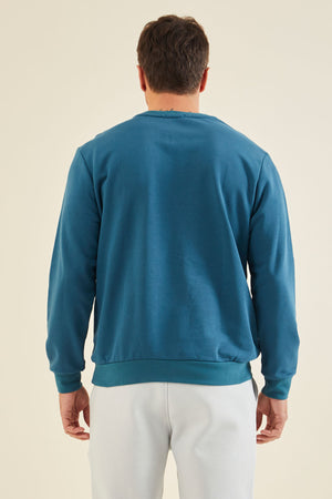 yazi nakişli o yaka rahat form erkek sweatshirt - 88020 - Justyol