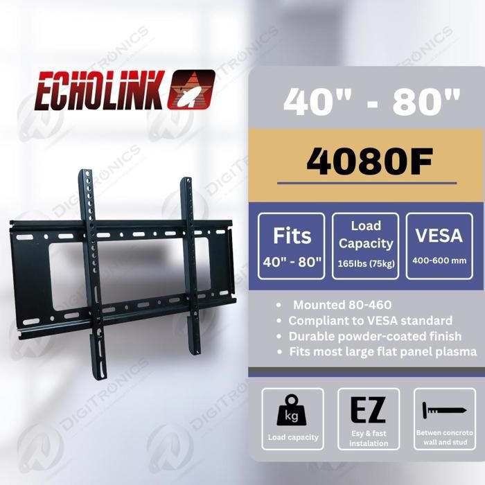 Support mural fixe pour TV 40-80”, conçu pour une fixation sécurisée. Digitronics