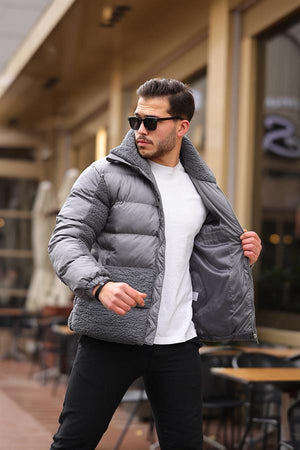 Peluş Detaylı Şişme Mont - Su Yeşili - Justyol