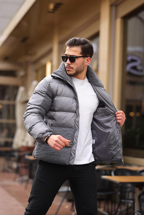 Peluş Detaylı Şişme Mont - Su Yeşili - Justyol