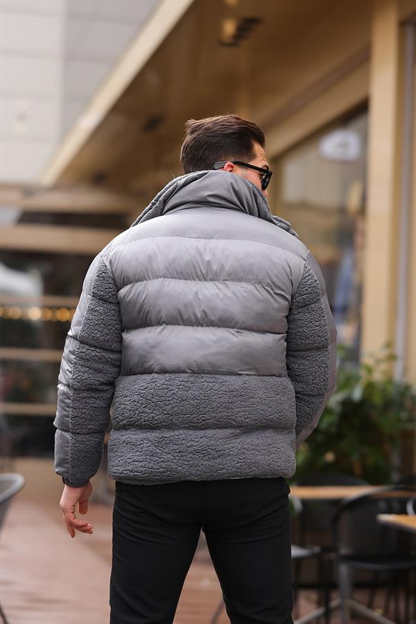 Peluş Detaylı Şişme Mont - Su Yeşili - Justyol