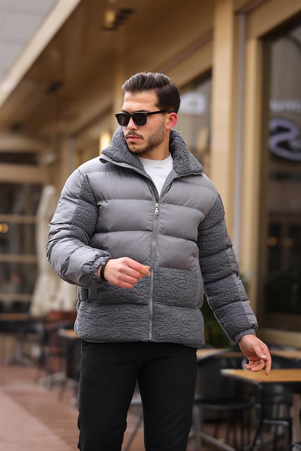 Peluş Detaylı Şişme Mont - Su Yeşili - Justyol