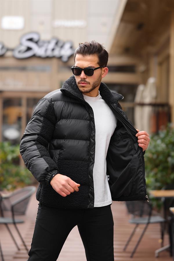 Peluş Detaylı Şişme Mont - Su Yeşili - Justyol
