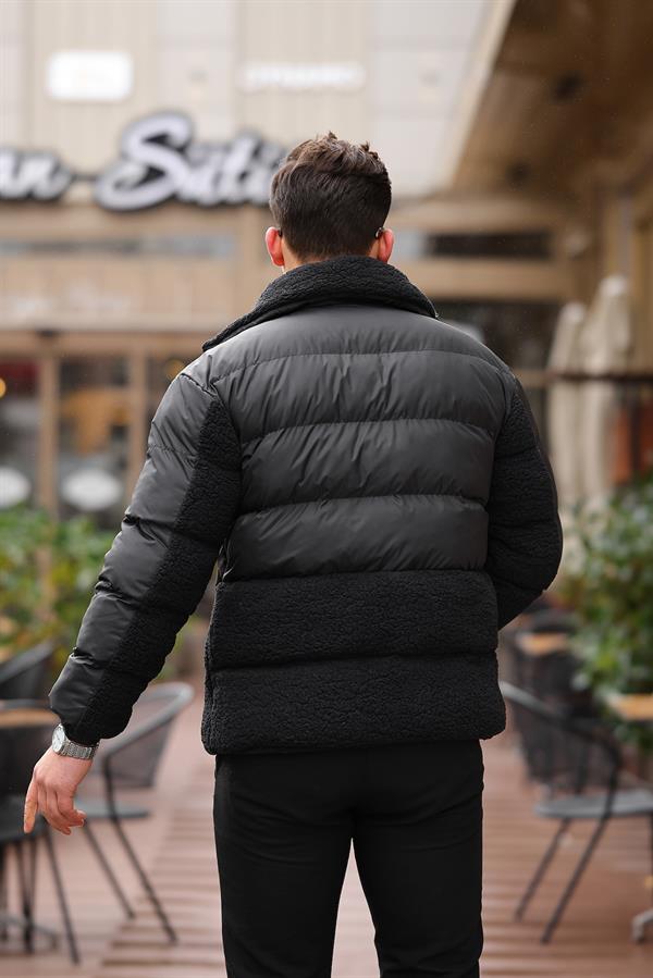 Peluş Detaylı Şişme Mont - Su Yeşili - Justyol