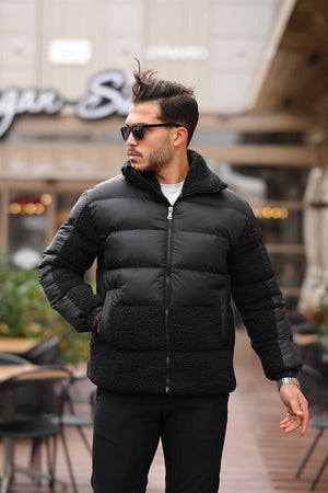 Peluş Detaylı Şişme Mont - Su Yeşili - Justyol