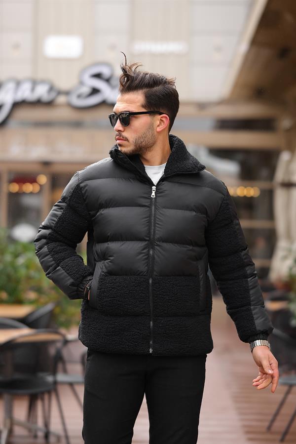 Peluş Detaylı Şişme Mont - Su Yeşili - Justyol