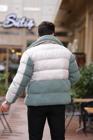 Peluş Detaylı Şişme Mont - Su Yeşili - Justyol