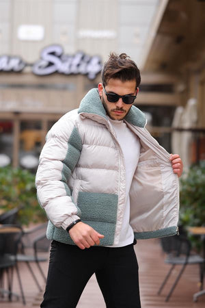 Peluş Detaylı Şişme Mont - Su Yeşili - Justyol