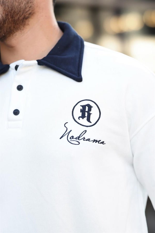 Polo Yaka Düğmeli Nakışlı Sweatshirt - Justyol
