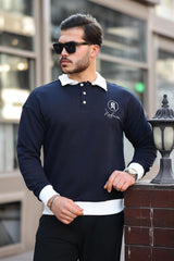 Polo Yaka Düğmeli Nakışlı Sweatshirt - Justyol