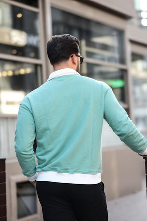 Polo Yaka Düğmeli Nakışlı Sweatshirt - Justyol