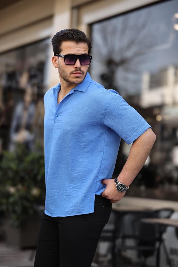 Polo Yaka Oversize Yarım Pat Bambu Kısa Kol Gömlek - Justyol