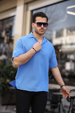 Polo Yaka Oversize Yarım Pat Bambu Kısa Kol Gömlek - Justyol