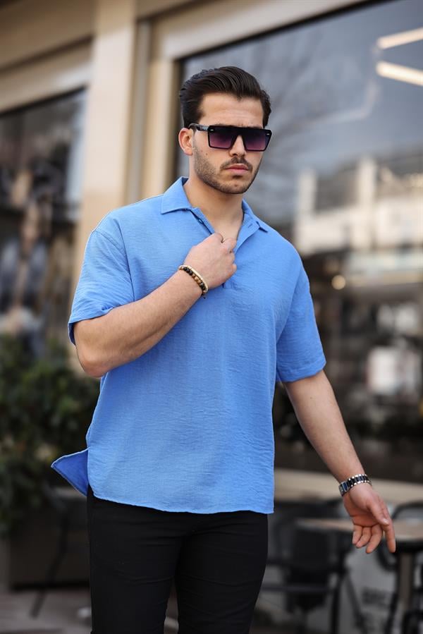 Polo Yaka Oversize Yarım Pat Bambu Kısa Kol Gömlek - Justyol