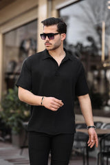 Polo Yaka Oversize Yarım Pat Bambu Kısa Kol Gömlek - Justyol