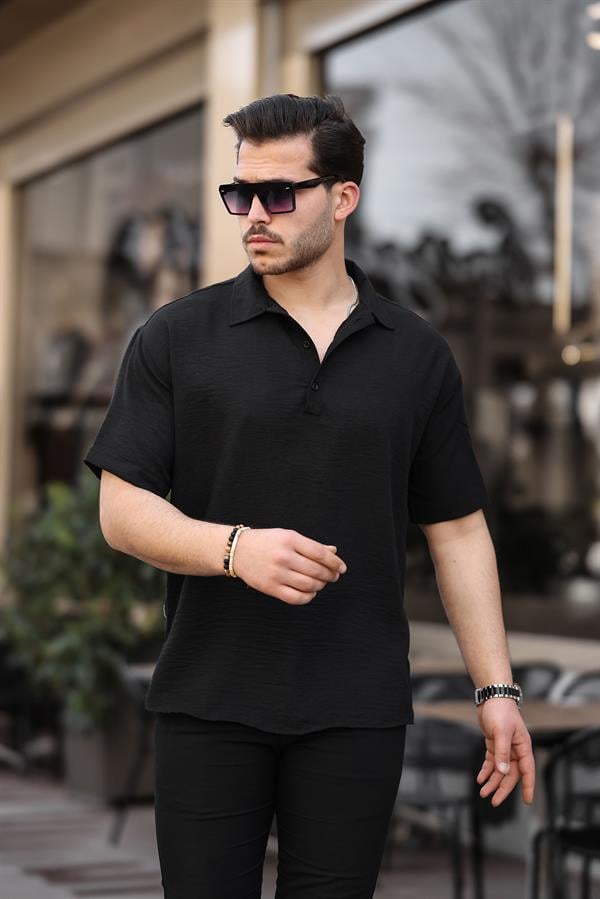 Polo Yaka Oversize Yarım Pat Bambu Kısa Kol Gömlek - Justyol