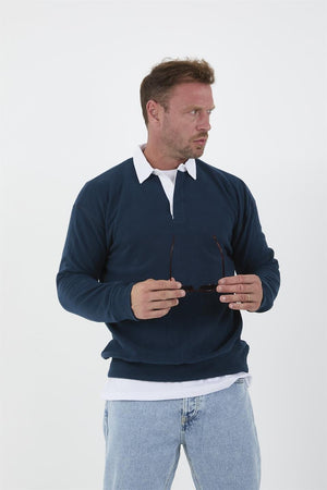 polo yaka selanik örme kumaş erkek sweatshirt - Justyol