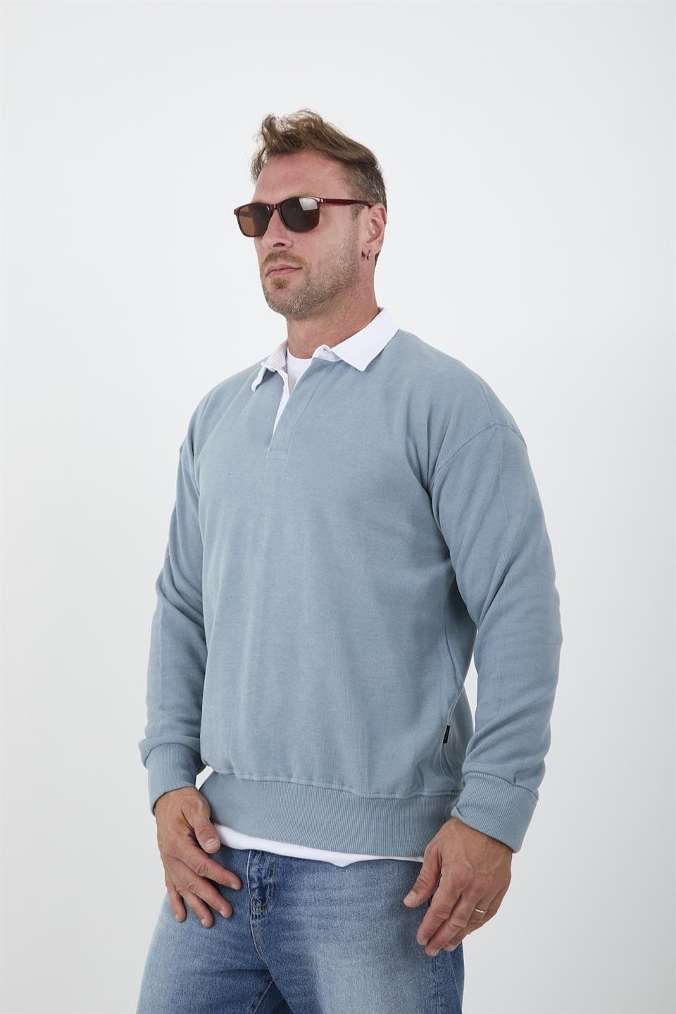 polo yaka selanik örme kumaş erkek sweatshirt - Justyol