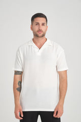 Premium V Yaka Oversize Fitilli T-Shirt - Beyaz - Justyol