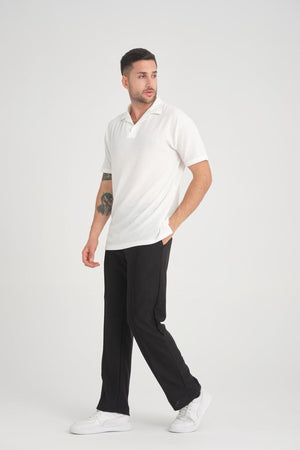 Premium V Yaka Oversize Fitilli T-Shirt - Beyaz - Justyol