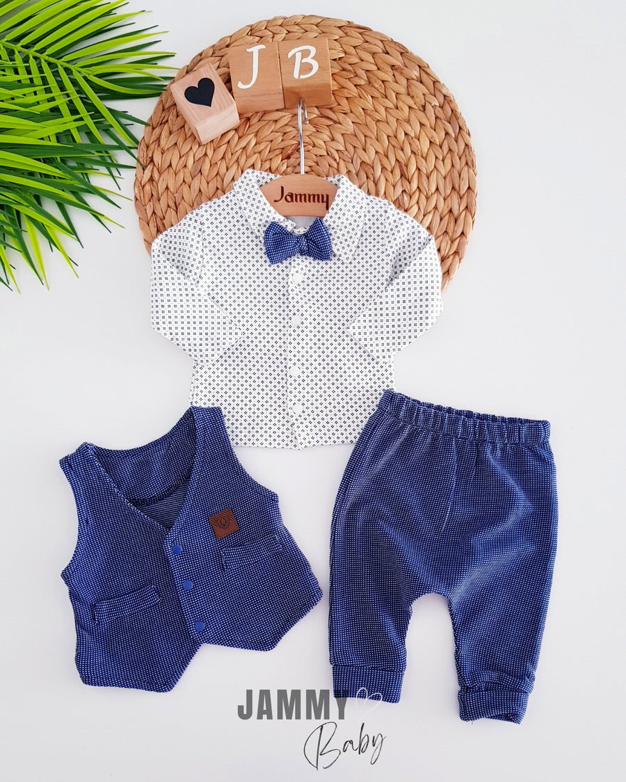 stylish 3 - piece suit with riley vest - navy blue - Justyol