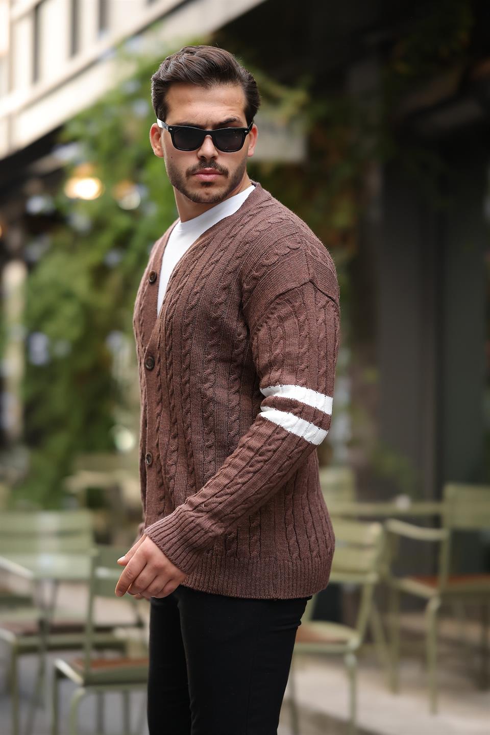 saç örgü kollari şerit detayli triko hirka - Justyol