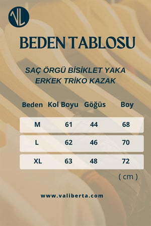 Saç Örgülü Bisiklet Yaka Erkek Triko Kazak - Justyol