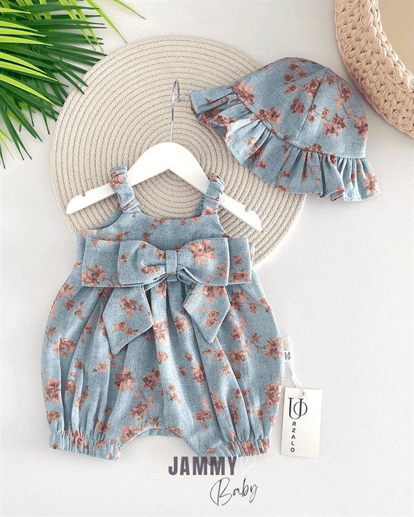 sarah bow linen jumpsuit / ruffle hat set - Justyol