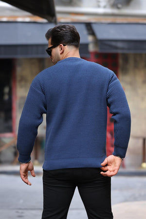 oversize selanik örgülü bisiklet yaka erkek kazak - Justyol