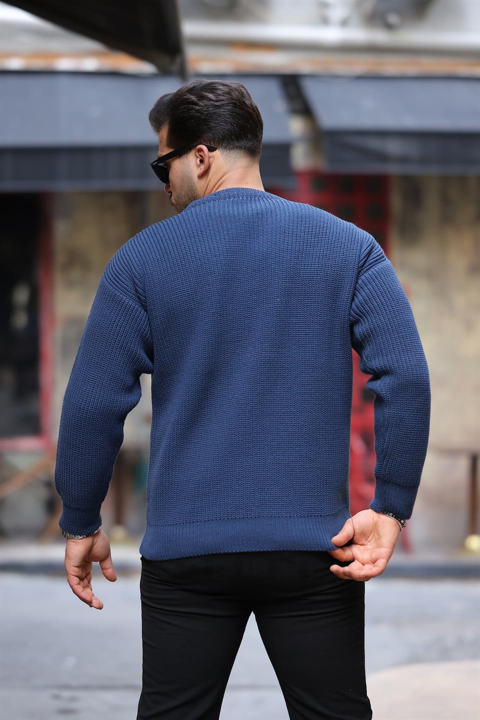 oversize selanik örgülü bisiklet yaka erkek kazak - Justyol