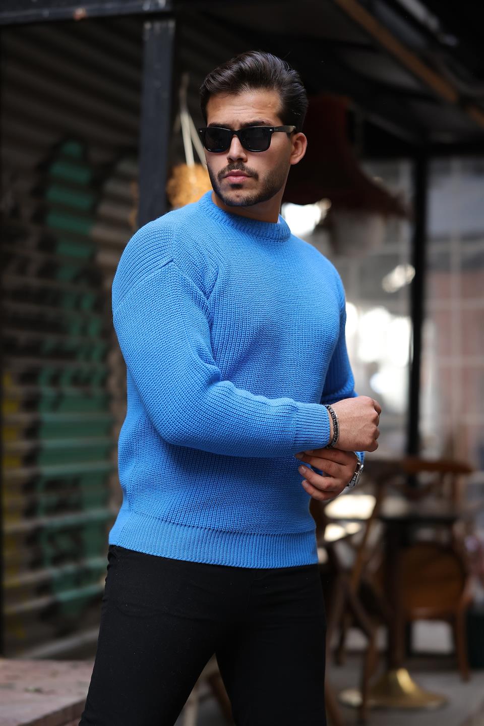 oversize selanik örgülü bisiklet yaka erkek kazak - Justyol